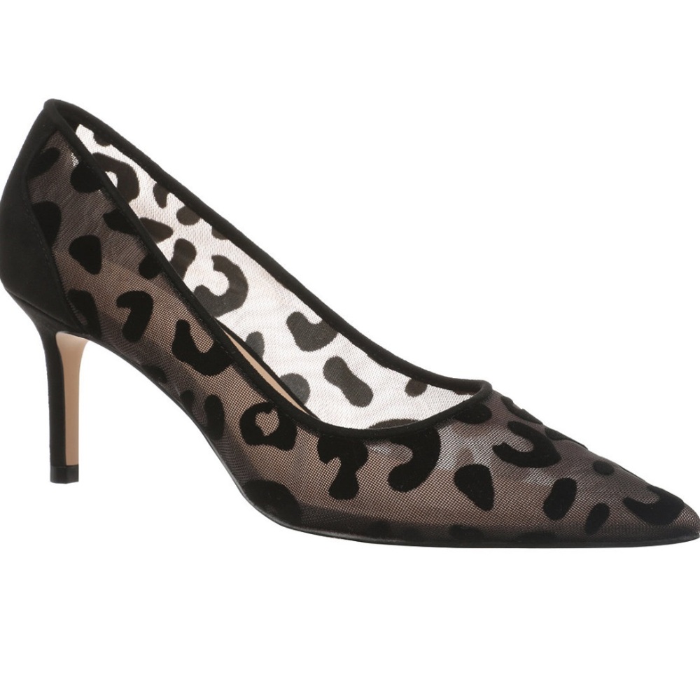 Elegant Black Mesh Leopard Print Women's Heels